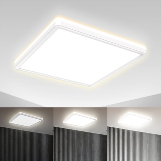 B.K.Licht - Deckenlampe mit indirektem Licht, ultraflach, in Stufen dimmbar, LED Panel, LED Deckenleuchte, LED Lampe, Wohnzimmerlampe, Schlafzimmerlampe, Küchenlampe, 29,3x29,3x2,8, Weiß