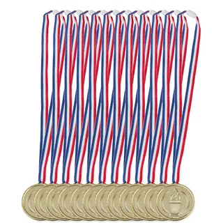Relaxdays Goldmedaille Kinder 12er Set, Blau,Gold,Rot