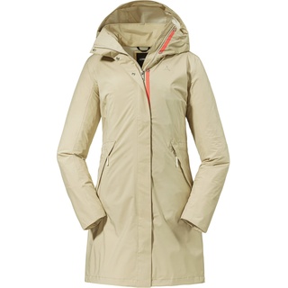 Schöffel Damen Parka Sardegna L, wind- und wasserdichte Regenjacke für Frauen mit praktischen Taschen, leichte Damen Jacke für Frühling und Sommer, humus, 38