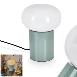Tischleuchte Tati, moderne Nachttischlampe aus Metall/Glas in Türkis/Weiß, runde Tischlampe im Retro-/Vintage Design, Ø 20cm, Höhe 27cm, mit An-/Ausschalter am Kabel, 1 x E27, ohne Leuchtmittel