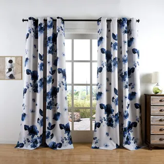 Taisier Home Vorhänge mit Ösen, 213 cm, traditionelles chinesisches Tintengemälde, stilisierte Blätter und Blumen, Kunstwerk, dunkelblauer Druck, Vorhänge für Wohnzimmer, Schlafzimmer und Kinderzimmer