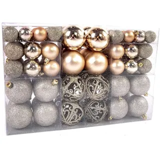 BAKAJI Packung mit 100 Weihnachtskugeln, Durchmesser 3/4/6 cm, Dekoration für Weihnachtsbaum (Champagner)
