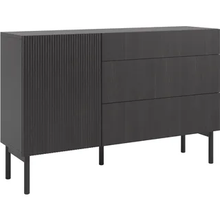 Selsey Kommode Aufbewahrungsschrank 1 Tür 3 Schubladen, Schrank Schubladenschrank Push to Open 140 cm Nolie Portland Esche Schwarz,