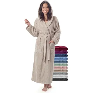 jazzylab Damen-Bademantel mit Kapuze, extra-lang, Baumwolle, XXL Lang, Latte - XXL