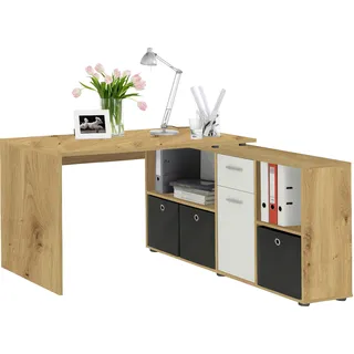Eckschreibtisch FMD "Lex, Schreibtisch / Sideboard" Tische Gr. B/H/T: 136 cm x 74 cm x 66,5 cm, weiß (artisan, oak, weiß) Eckschreibtische
