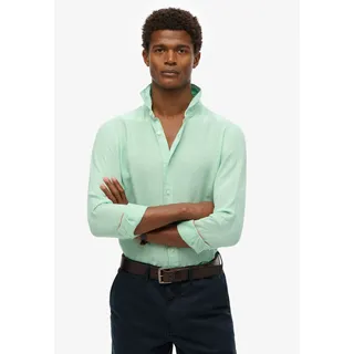 Langarmhemd SUPERDRY "VACATION L/S LINEN SHIRT", Herren, Gr. XXXL, N-Gr, sea foam grün, Web, Obermaterial: 100% Seide, unifarben, modisch, regular fit, Langarm, Hemden