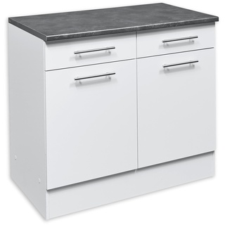 EDDY Moderner Küchenunterschrank in Weiß matt, Metallic Grau - Geräumiger Unterschrank Küche mit viel Stauraum - 100 x 90 x 60 cm (B/H/T)