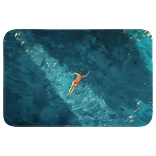 OnlyWow Badematte Frau - Wasser - Bikini - Orange, Höhe 10 mm, Polyester, Rechteckig, Badezimmerteppich, Badteppich, Rutschfest, Badvorleger, Waschbar Rechteckig | 60 cm x 40 cm x 10 mm