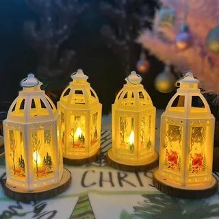 4 Stück LED Laterne Weihnachten, Weihnachtslaterne Weihnachtskerzen Flammenlose, Weihnachtsdeko Beleuchtet Innen Outdoor Wichtel Laterne Deko mit Licht,13x7cm, Windlicht tischdeko Fenster Beleuchtet