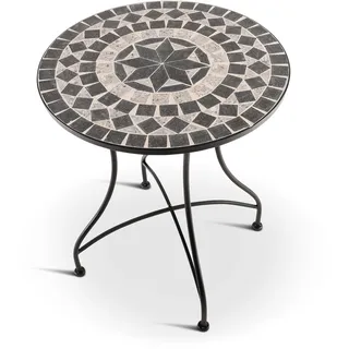 MACOShopde by MACO Möbel Raburg Mosaiktisch, 60 cm Ø, runder Gartentisch mit Mosaikmuster, Balkon- und Terrassentisch, mediterranes Flair, liebevolle Handarbeit, Mayla, Anthrazit-Grau-Beige