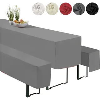 heimtexland ® Hussen Set 3-teilig Bierzeltgarnitur 1x Tischhusse Biertisch 2x Bankhusse Bierbank Tischdeko Typ860 Anthrazit 50x220 cm - Grau