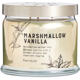 PartyLite Vanille Marshmallow Kerze mit 3 Dochten, Gourmand Duft, Topfförmig, 11 cm, Indoor, Wohnraumdekoration