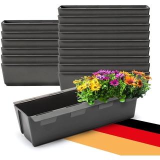 BigDean 16er Set Paletten Blumenkästen - Einsatz - mit Hängesystem zum Einhängen - 37cm anthrazit - Pflanzkasten für Europalette Balkonkasten Blumentopf - aus recyceltem PP-Kunststoff