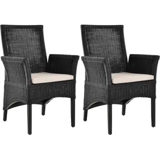 Krines Home Esszimmerstuhl 2er Set Esszimmerstuhl Rattanstuhl mit Armlehne Esszimmer Stühle Holz (2 St), aus Rattan Naturmaterial, mit Armlehnen schwarz