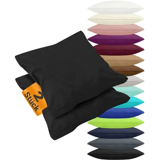 npluseins 2er Pack Kissenbezüge aus Jersey-Baumwolle in unifarbenem Design 1179.1539, ca. 40 x 40 cm, Schwarz