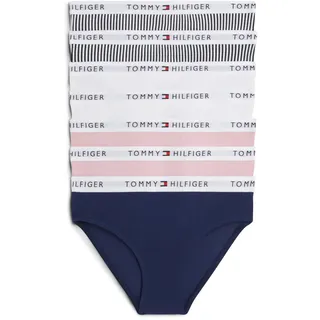 Bikinislip "7PK BIKINI PRINT", Mädchen, Gr. 152/158, 7 Stk., bon pink, navy, it haca, weiß, Jersey, Obermaterial: 95% Baumwolle, 5% Elasthan, TOMMY HILFIGER UNDERWEAR, körpernah, Unterhosen, mit Logobund