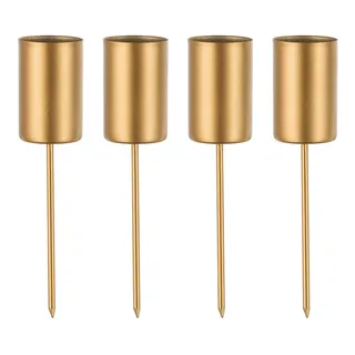 Sziqiqi Kerzenhalter Adventskranz für Stabkerzen Gold, 4er-Set zum Stecken | Metall-Kerzenständer mit Halterung, Kerzenteller mit Dorn, Kerzenstecker für DIY Adventsdeko, Weihnachtsdeko
