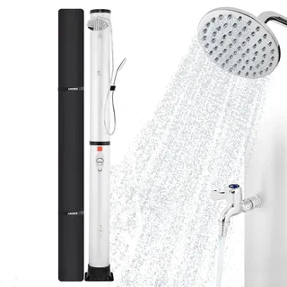 AREBOS Solardusche 40L mit Thermometer Handbrause & Fußdusche Gartenschlauch - Silber