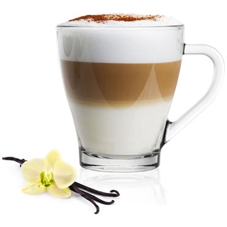 Sendez 6 Cappuccino Kaffeegläser Teegläser 250 ml Henkel und 6 Edelstahl-Löffel Trinkgläser