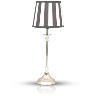 Vintage Tischlampe Landhausstil Shabby Chic Nachttischlampe mit silbernem Metallfuß & Stoffschirm Tischleuchte E27 für Schlafzimmer Wohnzimmer Flur Kleine Deko Lampe Beistelltisch Leselampe 47 cm