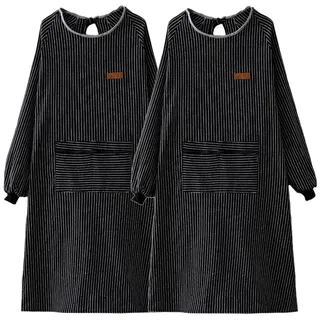 ARKCHIU 2 Stück Kochschürze Damen Männer Kittelschürze Langarm Schürze Mit Taschen Zum Kochen, Malen, HausarbeitenBlack,One Size