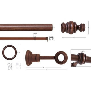 Gardinenstange BAROCK, GARESA, Ø 35 mm, 2-läufig, Wunschmaßlänge, rustikale Vorhanggarnitur Holz, verlängerbar, mit Ringe/2 Lauf Gleiter braun