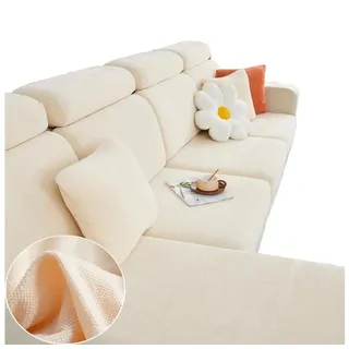 Coonoor Sofahusse Sofabezug Ecksofa L Form Stretch Chenille Sofa, Überzug Universal Couchbezug beige