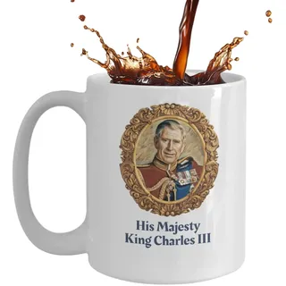 König Charles III Tasse – König von England Tasse, Dekorationen King Charles Tasse | 350 ml tragbare Keramikbecher, Souvenirbecher zur Krönung von König Charles, Geschenk zur dritten Krönung, Partydek