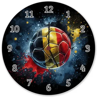 speecheese Wanduhr Fußball Belgien Flagge Wanduhr aus Alu 28 cm