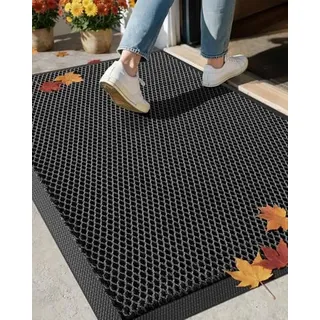 Elastische Fußmatte Aus Seide – Ideal Als Eingangsmatte Für Haus, Terrasse Und Hauseingänge – Strapazierfähig, Rutschfest Und Schnelltrocknend, 43 X 76 Cm, Schwarz/grau