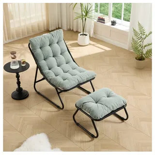 BBG Relaxsessel Relaxsessel mit Hocker, Moderner Loungesessel mit dickem (Relaxsessel mit Hocker), KissenMetallgestell bis 130kg, Indoor Outdoor Liegestuhl grün