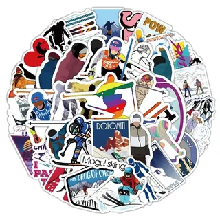 50 Stück Ski-Sport Aufkleber Pack Skiing Sticker Set Wasserdichte Vinyl Sticker für Laptop Kinder Autos Motorrad Fahrrad Skateboard Gepäck Koffer Computer Aufkleber Graffiti Decal