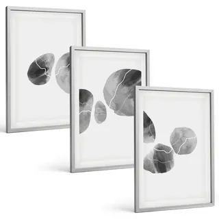 Bilder Set 3-teilig im silbergerahmten Rahmen – Wandbilder 3 Stück – gerahmte Poster für Wohnzimmer, Schlafzimmer und Flur – 40x60 cm – A...