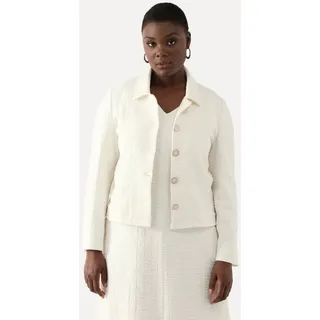 Ulla Popken Kurzjacke Bouclé-Jacke Hemdkragen Acetatfutter weiß 58/60