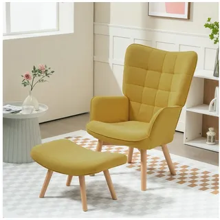 HOMCOM Relaxsessel mit Hocker, Kordoptik, Holzbeine (Ohrensessel, 2-St., Polstersessel), für Wohnzimmer, Orange orange