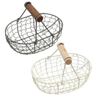 Anneome 2Stücke Set Retro Aufbewahrungskörbe mit Holzgriffen Dekorative Obst und Gemüsebehälter für Küche für Aufbewahrung und Dekoration von Früchten und Snacks