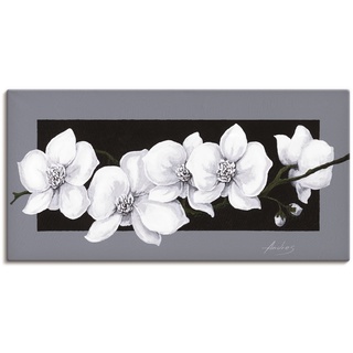 Wandbild ARTLAND "Weiße Orchideen auf grau" Bilder Gr. B/H: 150 cm x 75 cm, Leinwandbild Blumen, 1 St., schwarz Kunstdrucke