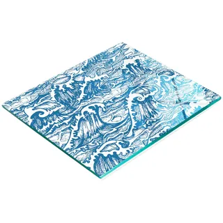 Dekoratives Servierbrett Aus Glas Für Snacks, Meereswellen-motiv, 60 X 52 Cm