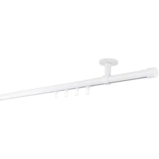 ONDECO Gardinenstange auf Maß Innenlauf 20mm Cap 1-lauf Deckenträger 4cm mit Gleiter Farbe: Weiß, Größe: 250cm