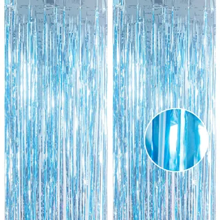 2 Stück Lametta Vorhang Hellblau Glitzer, 1x 2.5m Glitzervorhang Lametta Vorhänge, Luftschlangen Folien Fransen Vorhang Foto Hintergrund für Geburtstags Meerjungfrau Eiskönigin Party Deko