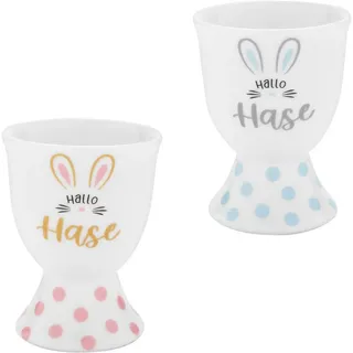 GRUSS & CO Eierbecher-Set Motiv "Hallo Hase" | Geschirrset bestehend aus 2 Eierbechern, Porzellan, Höhe 6,8 cm, in Geschenk-Banderole | Geschenk Ostern, Osternest, Osterdeko | 73820