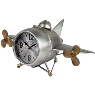 formano Metall Standuhr Flugzeug 36cm 3D Metall Uhr Silber XL Dekoration | Wohnzimmer Vintage Flugzeug-Deko |Quarzuhrwerk Handgefertigt Clock Groß