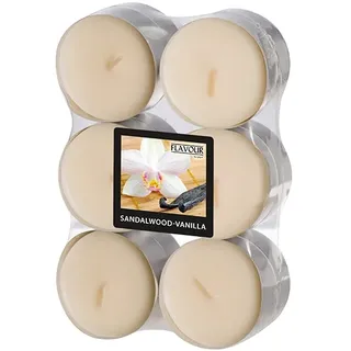 Papstar Maxi-Duftteelichter, Sandalwood-Vanilla, Ø 58 mm · 24 mm, "Flavour", 12 x 12 Stück