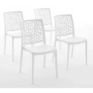RATTATAN 4er-Set stapelbare Stühle aus Polypropylen mit Glasfasern für Außenbereich und Garten, Bar und Restaurant, Küche modernes Design - ANNA - Weiß
