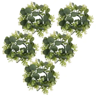 WEKADRIN 5-Teiliger Künstlicher Eukalyptus Kerzenring Grünkranz 10.24In Tischdekoration Mini-Kränze Für Innenbereich Hochzeits- Und Frühlingsdeko Stumpenkerzenhalter