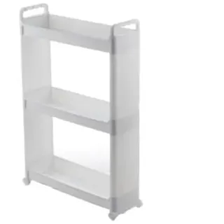 Schmales Lagerregal 3 Schichten auf Rädern mit offenen Fächern - Schmales Lagerregal Organizer für Küche / Bad - Nischenregal - Mobiler platzsparender Lagerschrank Küchen- Weiß - Decopatent
