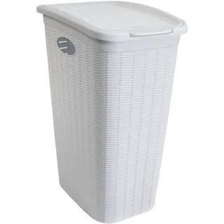Wäschekorb 36 Liter schmal Weiß - Rattanoptik mit Deckel - Wäschesammler mit Löcher 39x29x54cm Wäschebox Wäschesortierer Haushaltskorb Korb Haushalt Kunststoff Wäschetruhe Wäschetonne Wäschesack