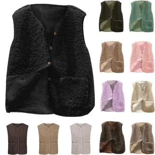 Teddy Weste Damen Ärmellos Teddyfleece Jacke Fleece Winterweste Winter Warme Fleeceweste Kurz Teddyjacke Plüsch Westen Einfarbig Damenwesten Casual Übergangsjacke Mantel Leicht Thermoweste Plüschweste - 5XL