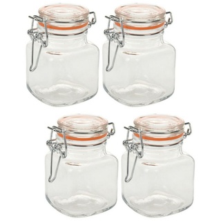 Spetebo Einmachglas Kleine Einmachgläser 90 ml - 4er-Set, Glas, (4er Set, 4-tlg., Marmeladenglas), mit Bügelverschluss silberfarben|weiß