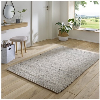 Wollteppich TaraCarpet Handwebteppich Helsinki, TaraCarpet, rechteckig, Höhe: 10 mm, gewalkter Wohnzimmer-Teppich Schurwolle Schlafzimmer Esszimmer 160x230 grau 160 cm x 230 cm x 10 mm